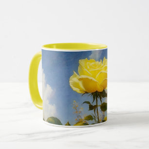 Caneca de Arte de Flor de Rosa Amarela