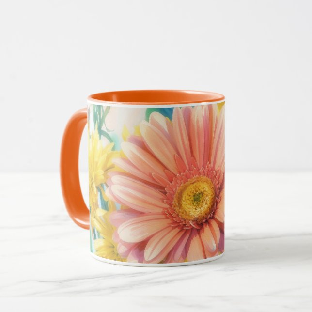 Caneca de Arte de Flores Coloridas Laranja Margari (Frente Esquerda)
