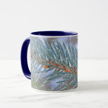 Caneca de Arte de Neve e Inverno do Galho de Pinhe
