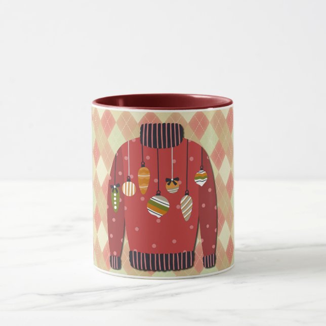 Caneca de Arte de Suéter de Natal Feio Vermelho (Centro)