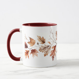 Caneca de Arte em Aquarela com Folhagem de Outono