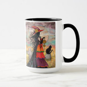 Caneca de Arte Fantasia de Bruxa de Halloween