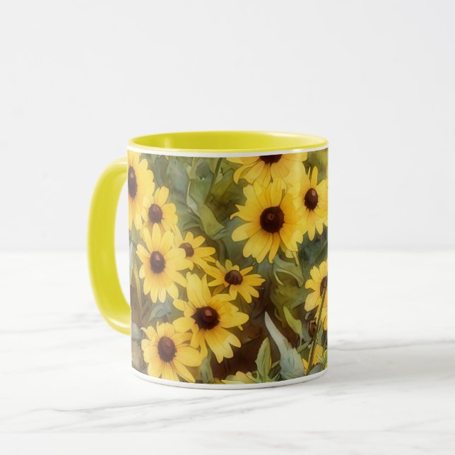 Caneca de Arte Floral de Flores Amarelas Daisy (Frente Esquerda)