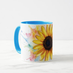 Caneca de Arte Floral Flor Girassol Splash