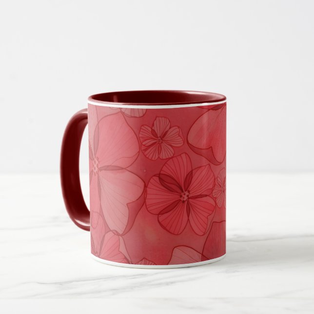Caneca de Arte Floral Flores Vermelhas (Frente Esquerda)