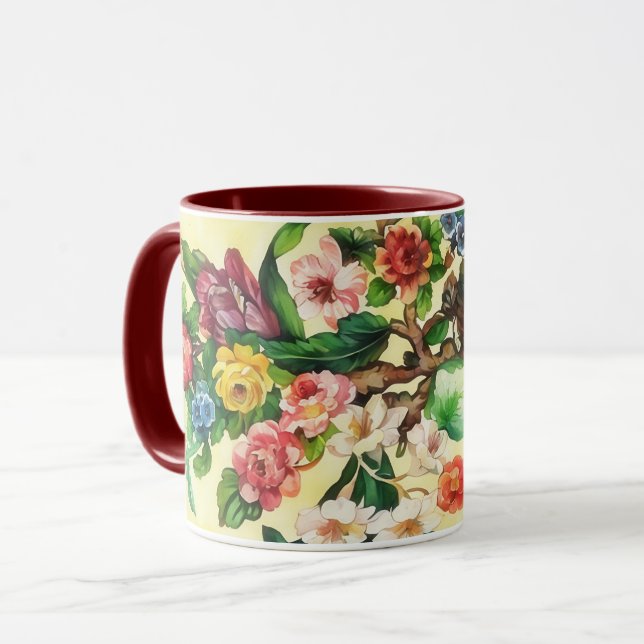 Caneca de Arte Floral Flores Vintage (Frente Esquerda)