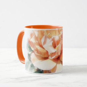 Caneca de Arte Floral Rosa Laranja Pêssego Flor