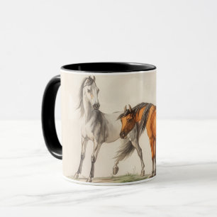Caneca de Arte Ilustrada de Cavalos Antiga