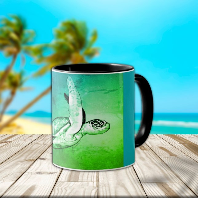 Caneca de Arte Original de Tartaruga Marinha com D (Criador carregado)