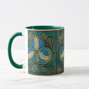 Caneca de Arte Vintage Falsa Majólica Romãs Azuis