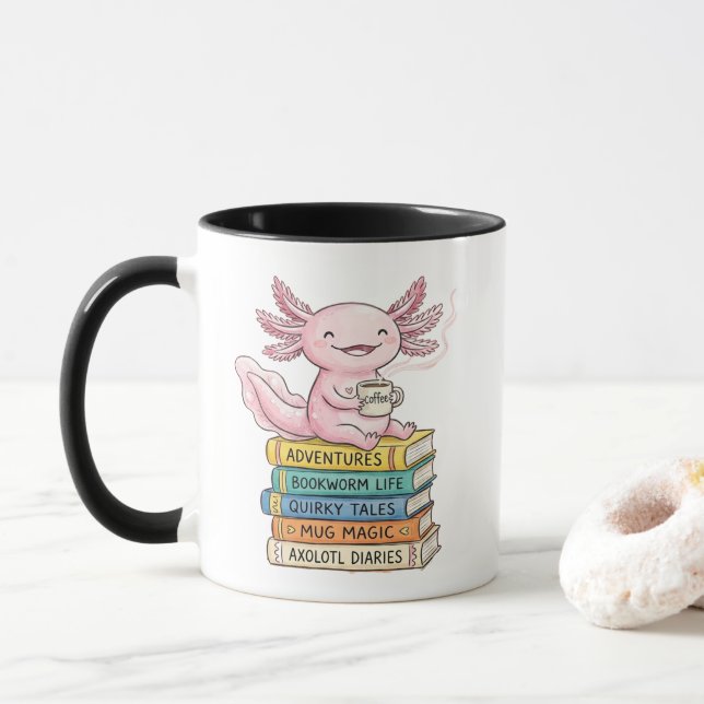 Caneca de Axolote Kawaii Rosa - Presente de Apenas (Com Donut)