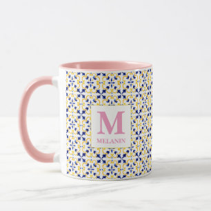 Caneca de Azulejo Boho Watercolor – Nome & Monogra
