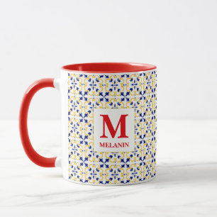 Caneca de Azulejo Boho Watercolor – Nome & Monogra