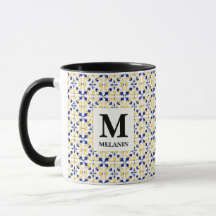 Caneca de Azulejo Boho Watercolor – Nome & Monogra
