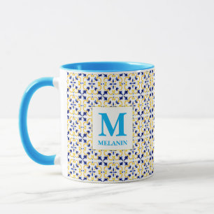 Caneca de Azulejo Boho Watercolor – Nome & Monogra
