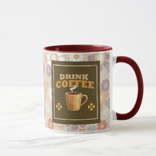 Caneca de Bebida de Café – Padrão Estético Floral