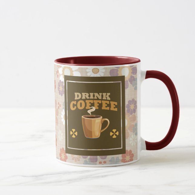 Caneca de Bebida de Café – Padrão Estético Floral  (Direita)