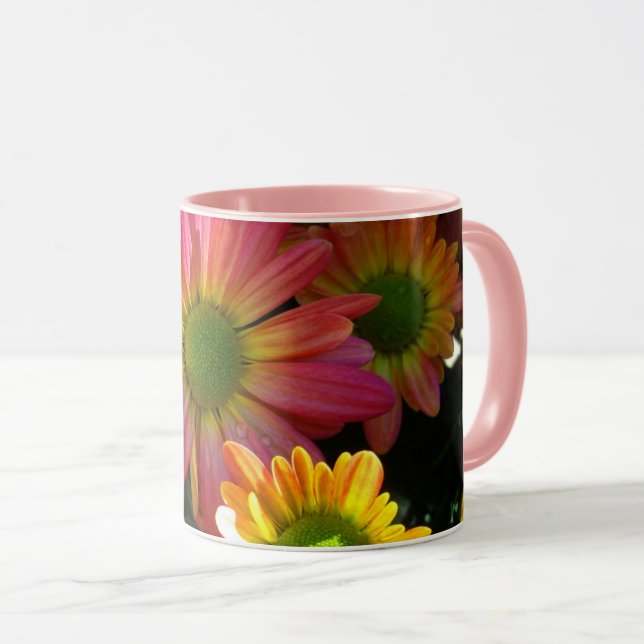 Caneca de Bebida Flores de Outono Rosa e Amarela (Frente Esquerda)