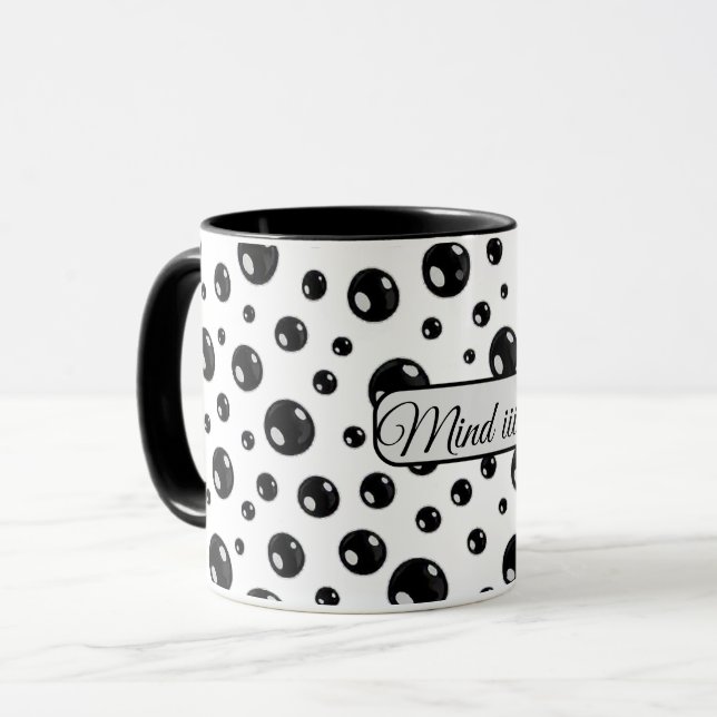 Caneca de Bolinhas Pretas Brilhantes – Presente Mi (Frente Esquerda)