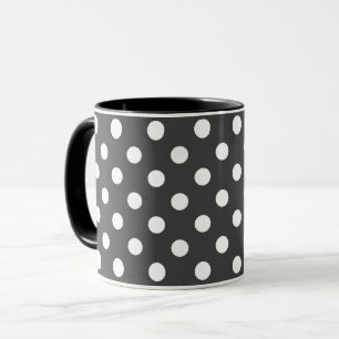 caneca de bolinhas retrô preto e branco cinza
