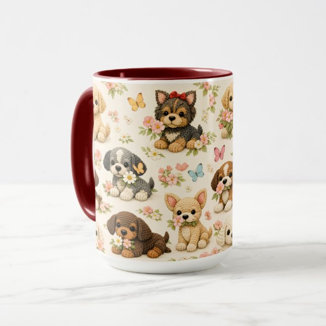 Caneca de Borboleta Floral de Cachorrinho Fofo – A (Frente Esquerda)