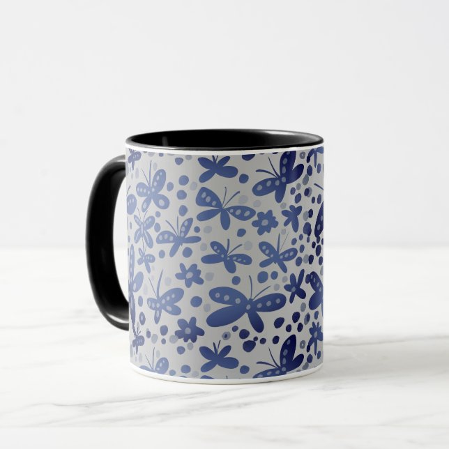 Caneca de borboletas azuis (Frente Esquerda)