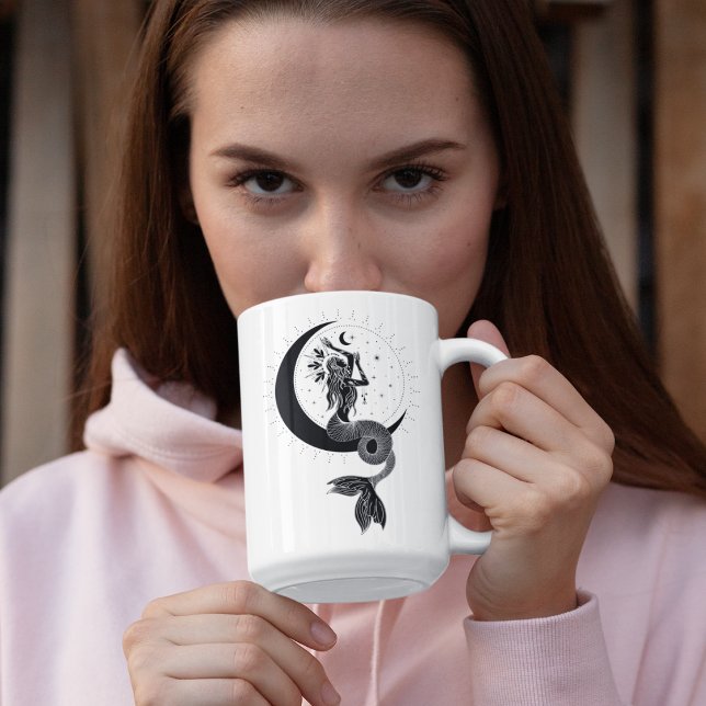 Caneca de Borda Preta 15oz Menina Dançando Peixes (Criador carregado)