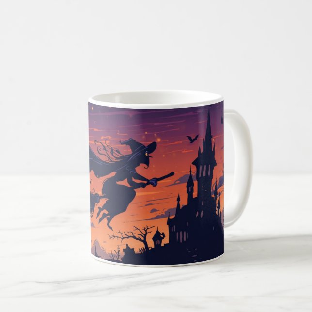 Caneca de Bruxa Voadora | Xícara de Café Clássica  (Frente Esquerda)