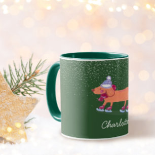 Caneca de Cachorro Dachshund Festivo Patinando no