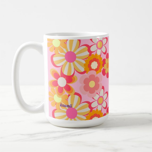 CANECA DE CAFÉ レトロかわいいお花デザイン♡ピンク (Esquerda)