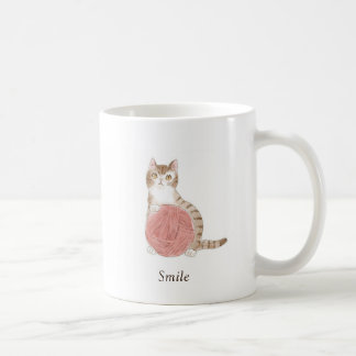 Caneca De Café 文字　カスタマイズ　猫と毛糸玉　著者：Shiori K.