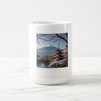 CANECA DE CAFÉ 日本の春の最も美しい瞬間を凝縮したような一枚です。富士山を背景に、五重塔と満開の桜が描かれています。