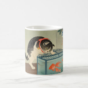 Caneca De Café 猫と金魚, gato do 古邨 & peixe dourado, Koso