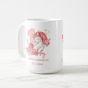 Caneca De Café 1º Aniversário Unicórnio Rosa Menina Pequena