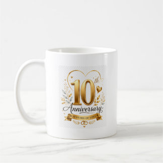 Caneca De Café 10º Aniversário 10 Anos de Amor Design Dourado