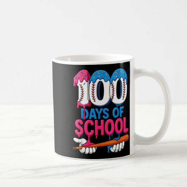 Caneca De Café 100 Days Of School Baseball Drip Bat 100th Day Of  (Direita)