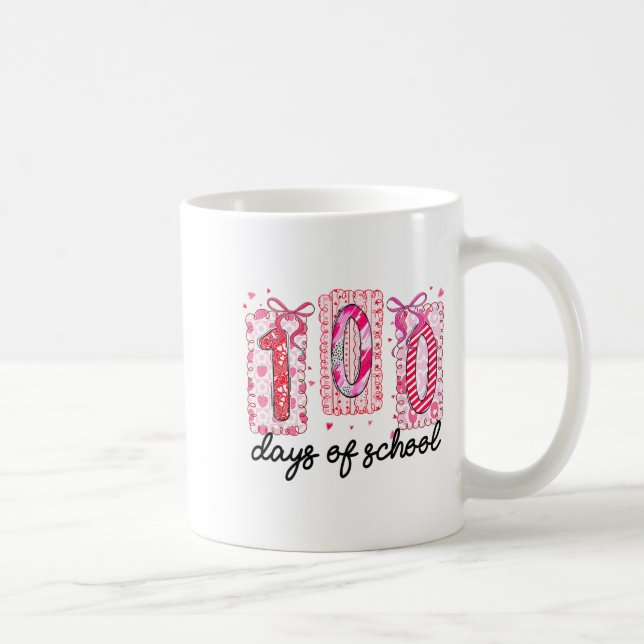 Caneca De Café 100 Days Of School Coquette Valentine Girls Teache (Direita)