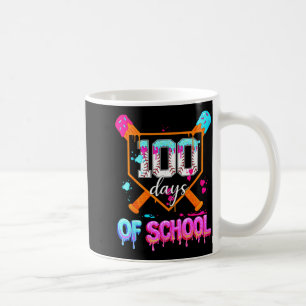 Caneca De Café 100 Dias De Escola Beisebol Gotejamento Feliz 100º