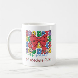 Caneca De Café 100 Dias De Escola Lápis Vermelho Laço Coquette Pr