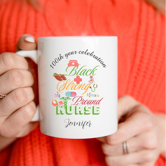 Caneca De Café 100th year celebration black history nurse  (Criador carregado)
