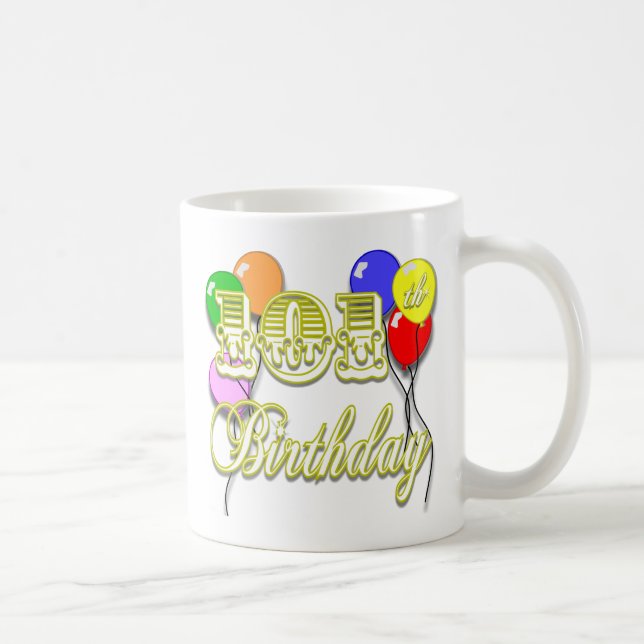Caneca De Café 101st Aniversário com balões (Direita)