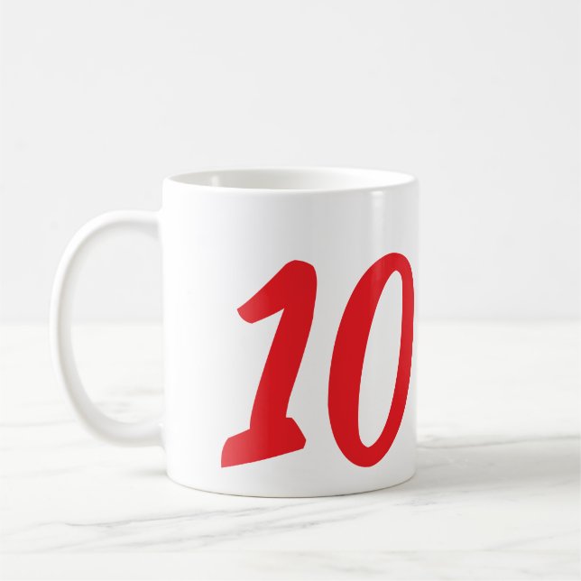 Caneca De Café 10.º aniversário adicionar nome data ano vermelho  (Esquerda)