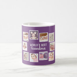 Caneca De Café 10 Colagem De Fotos Com Texto Personalizado Roxo