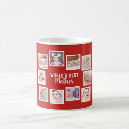 Caneca De Café 10 Colagem De Fotos Com Texto Personalizado Vermel