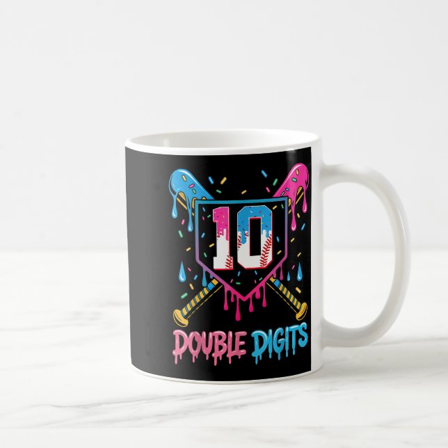 Caneca De Café 10 Year Old Baseball Drip Ice Cream 10th Bday Doub (Direita)