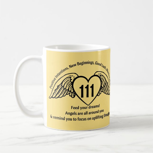 Caneca De Café 111 Números de anjo Nome de Afirmação Amarelo Limã (Esquerda)