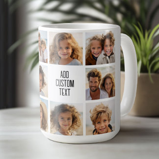 Caneca De Café 11 Colagem de Fotos - Branco e Preto Mínimo Modern