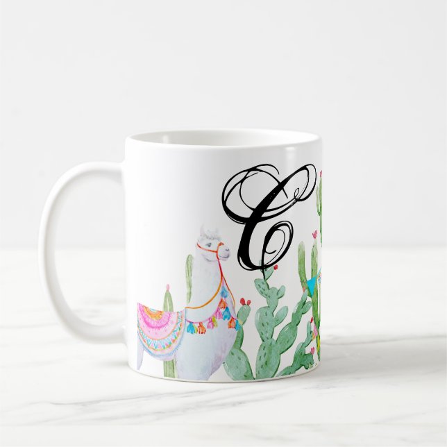 Caneca De Café 11 Oz. Café Mug Boho Llama Bohemian Cactos Deserto (Esquerda)