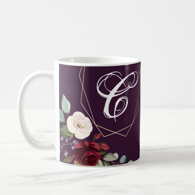 Caneca De Café 11 Oz. Café Mug Plum Puro Rosas Dourados Geométric (Esquerda)
