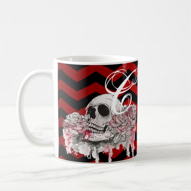 Caneca De Café 11 Oz. Gótico Rosa Café Mugskull Chevron vermelho  (Esquerda)
